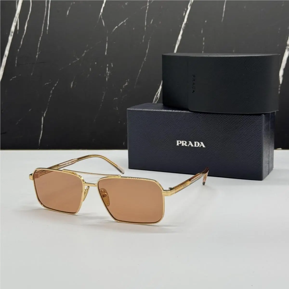 Prada PRA57S 54K07V Unisex Square Gold Brown Sunglasses