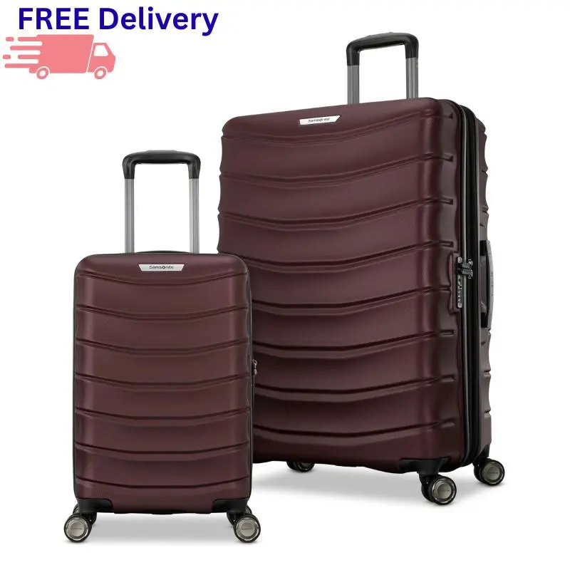 Hardside 2-Piece Luggage Set Spinner Carry On Checked Travel Bag Burgundy by Samsonite