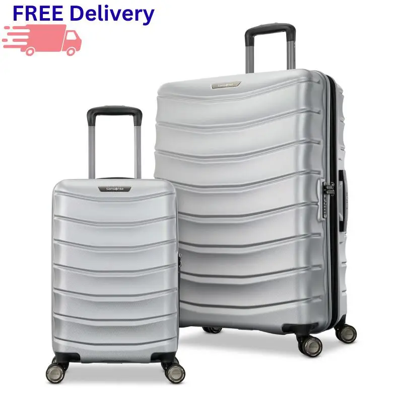 Hardside 2-Piece Luggage Set Spinner Carry On Checked Travel Bag Silver by Samsonite