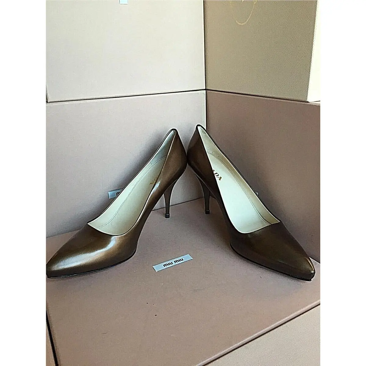 Women`s Shoes Metallic Brown High Stilettos Heels Size 40 Italy Pumps by Prada