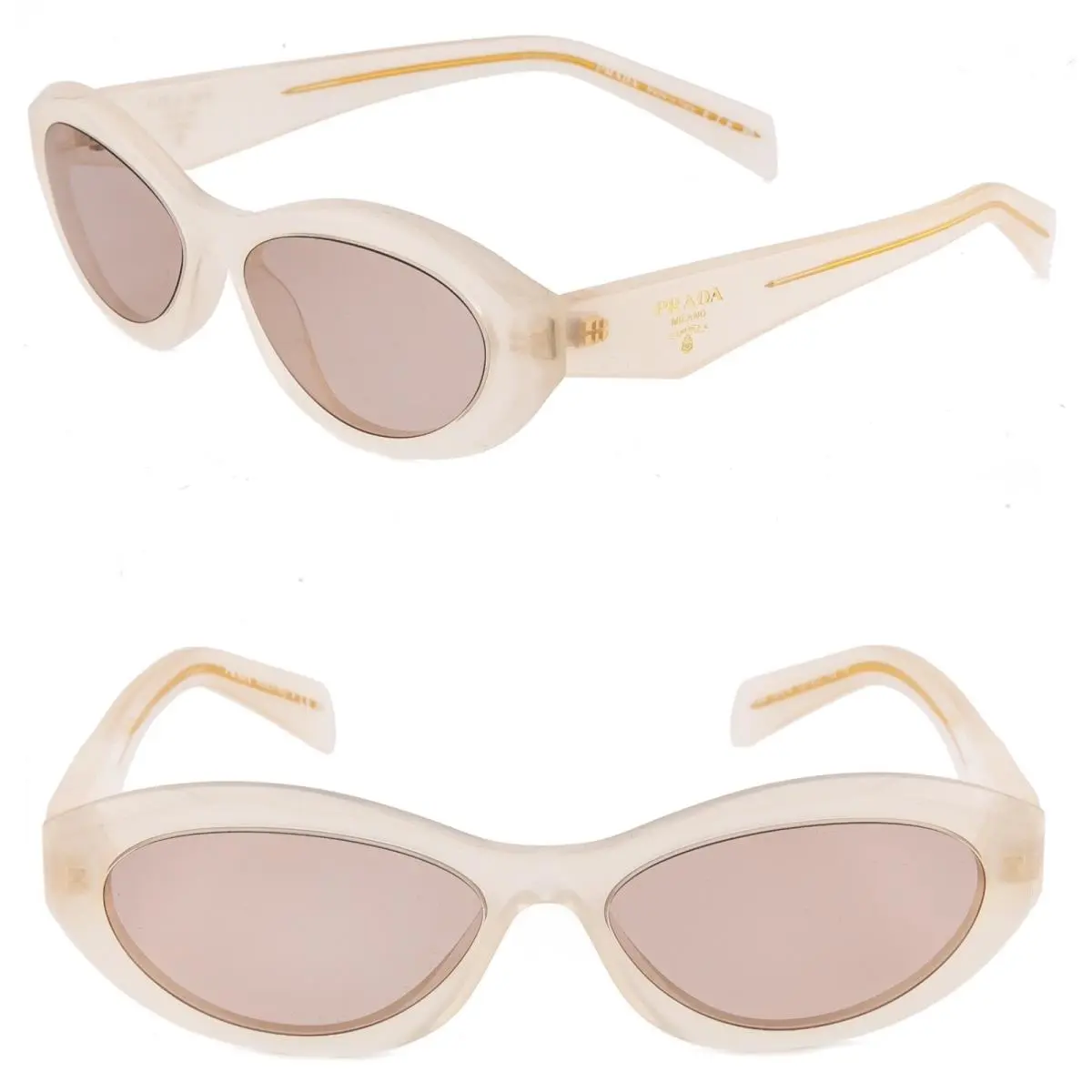 Prada Symbole Opal Milk Beige Triangle Logo PR26ZS 26Z Fashion Oval Sunglasses
