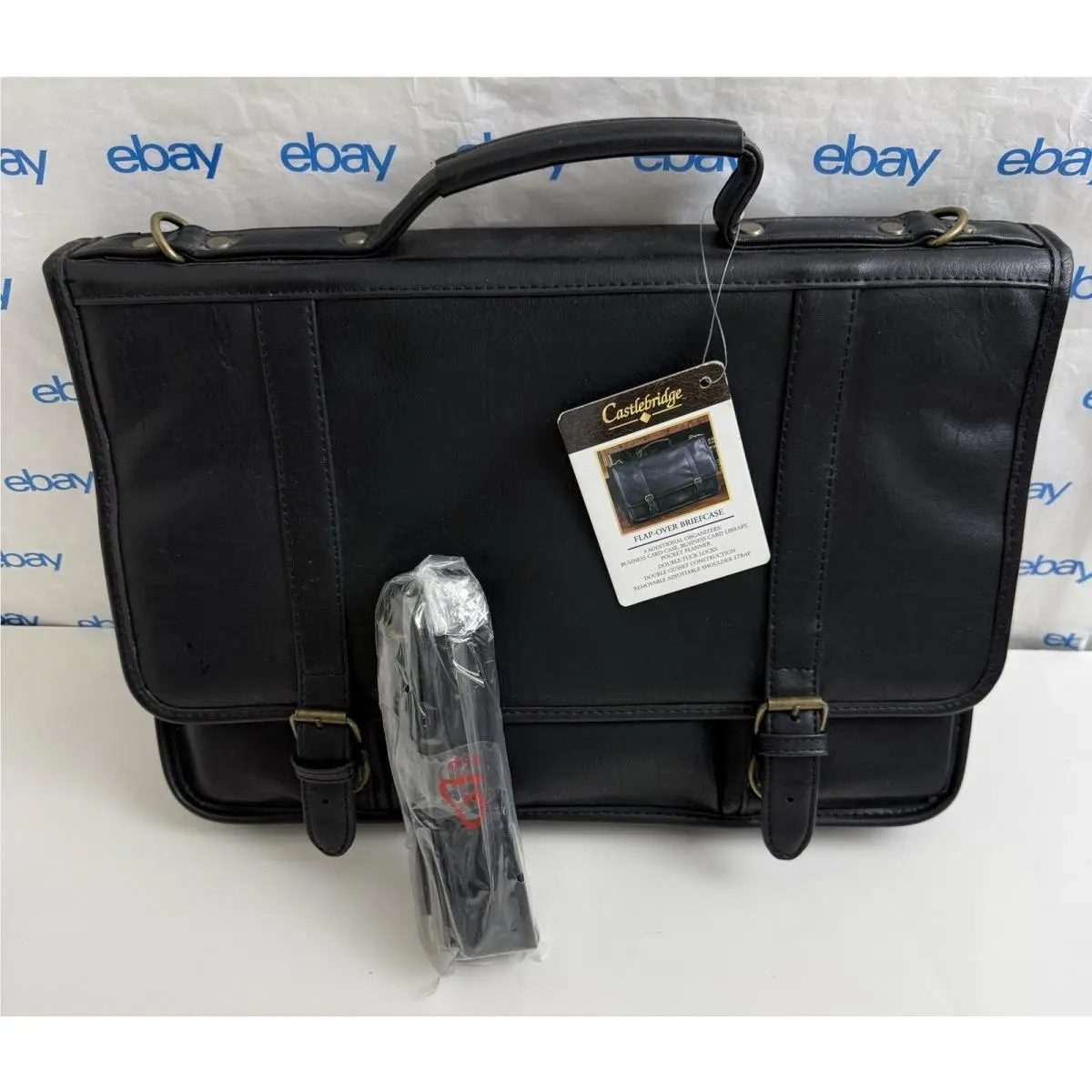 Samsonite Castlebridge Black Leather Briefcase Flap Over Messenger/office Carry Satchel
