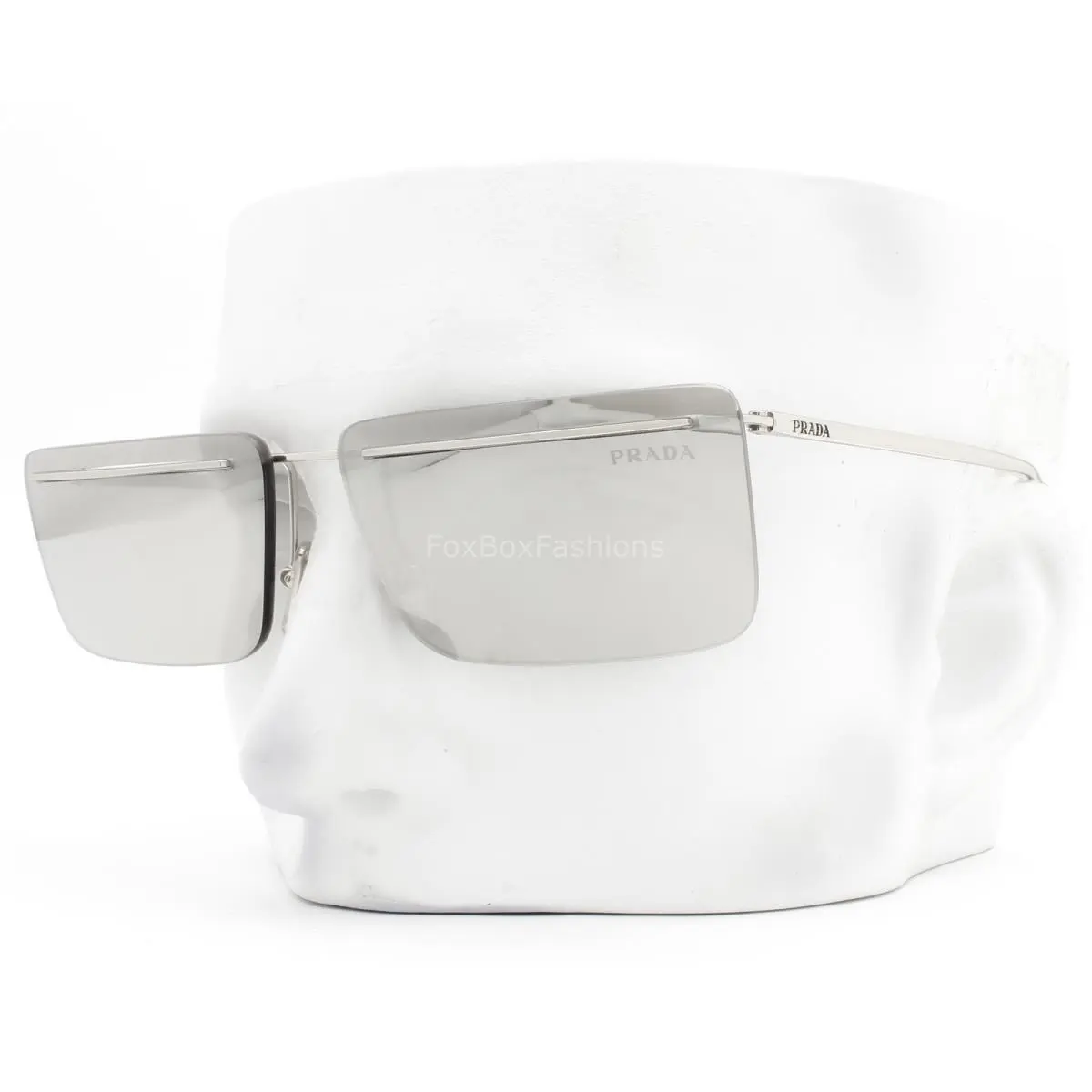 Prada Rimless Sunglasses Shiny Silver Metal Mirrored Spr C53 1BC-60N with Case