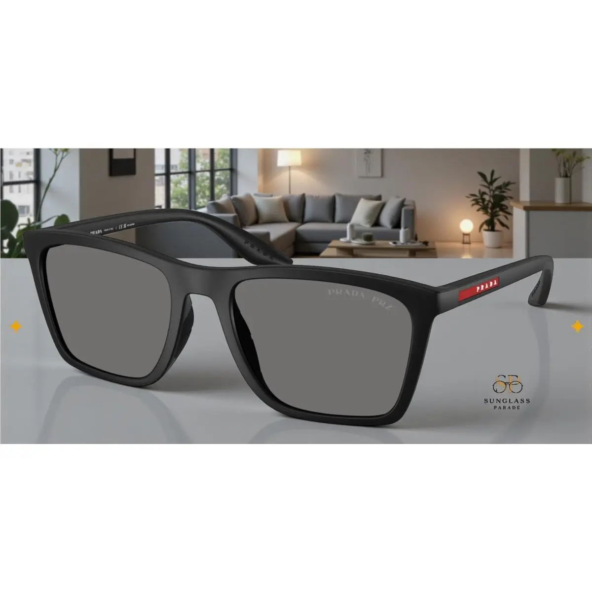 Prada Linea PS B08S 1BO02G Matte Black Dark Grey Polarized 56mm Men`s Sunglasses