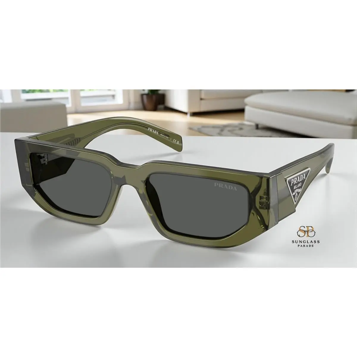 Prada PR 09ZS 25A40L Transparent Military Green Dark Grey 54 mm Men`s Sunglasses