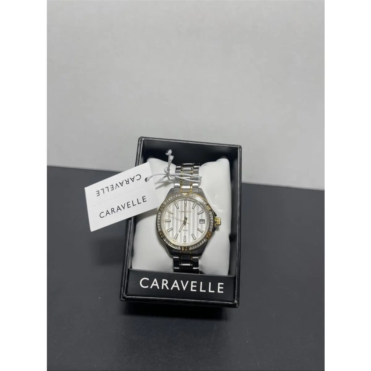 Aqualuxx 45M120 Gold Silver Crystal Quartz Stainless Steel Wristwatch by Caravelle