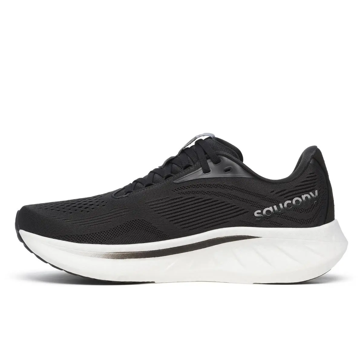 Saucony Women`s Ride 18 Sneaker Black/white 11.5 Wide