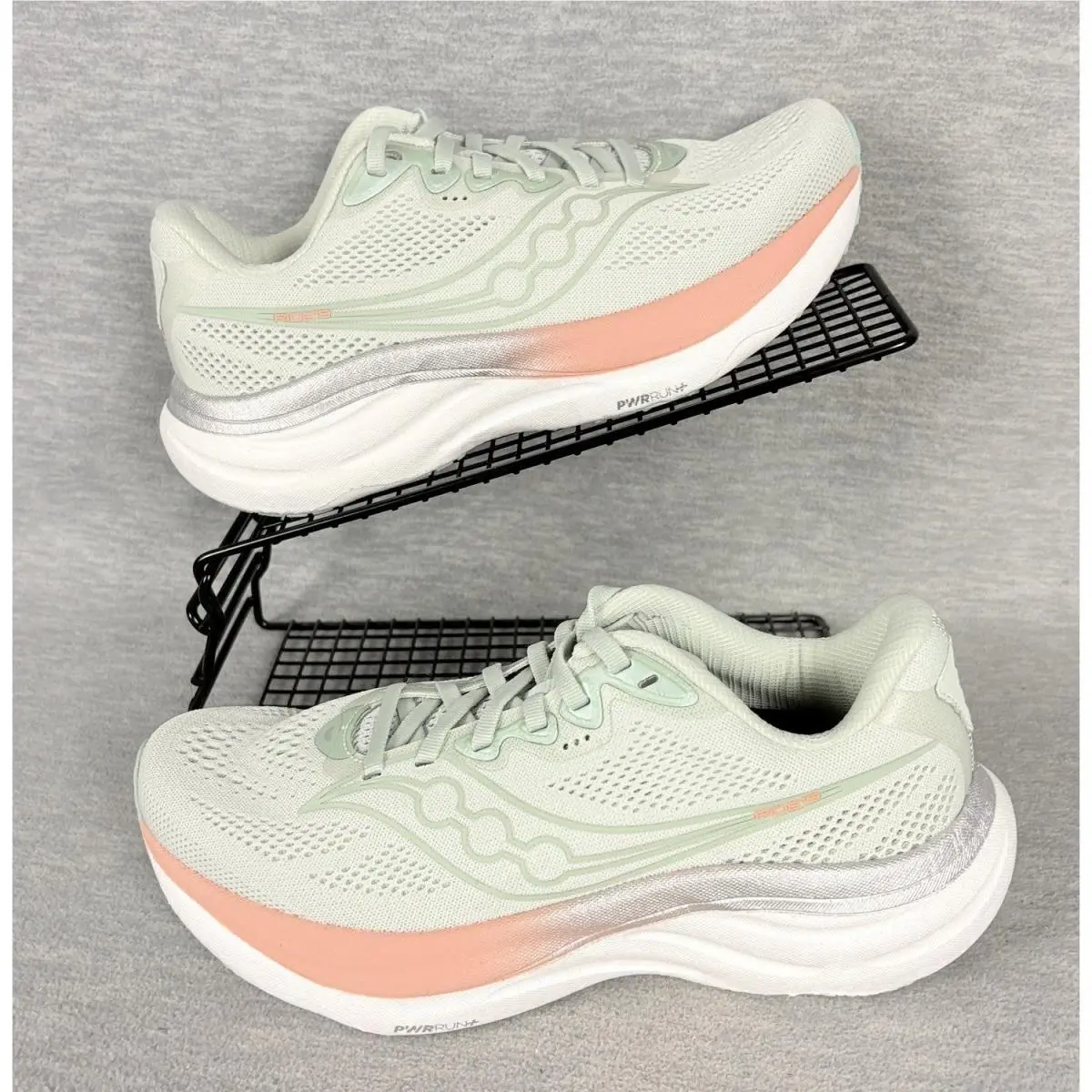 Saucony Ride 15 Running Sneakers Womens 7.5 Wide Green Mist Cameo Pink Comfort