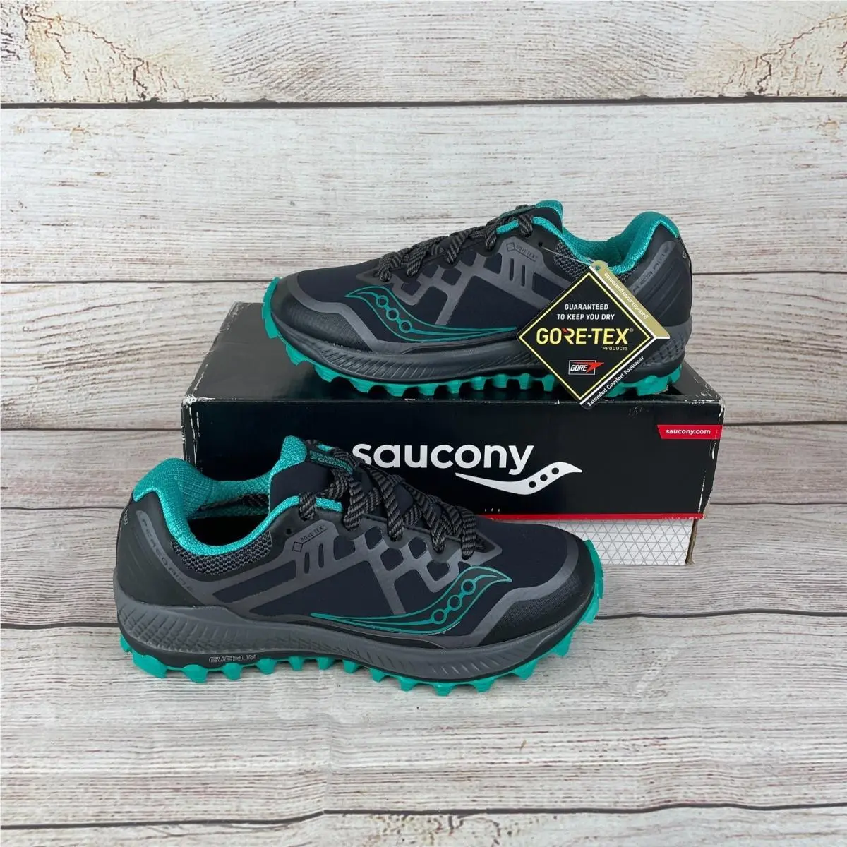 Saucony Peregrine 8 Gtx Womens Sz 5 Trail Running Shoes Black Grey Green