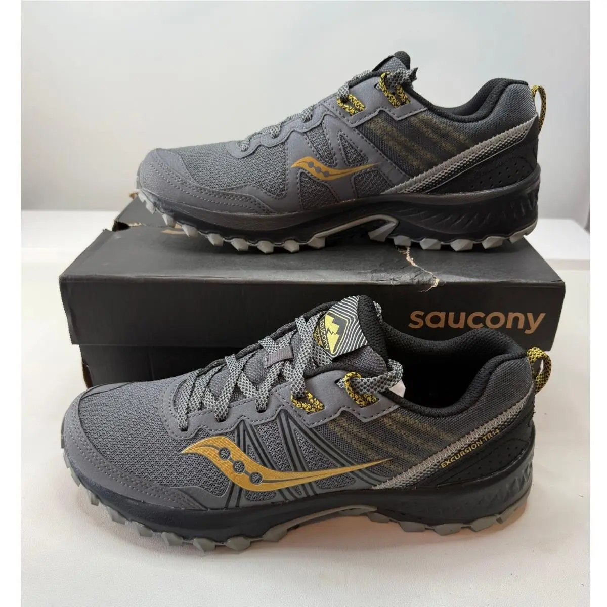 Saucony Excursion TR14 Mens Trail Running Shoes Charcoal Gold Size 10