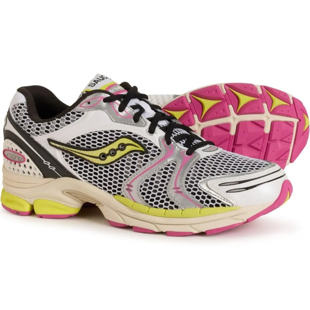 Saucony Progrid Triumph 4 Running Shoes Men Sz 9 White Fluo Low Top Sneakers - White
