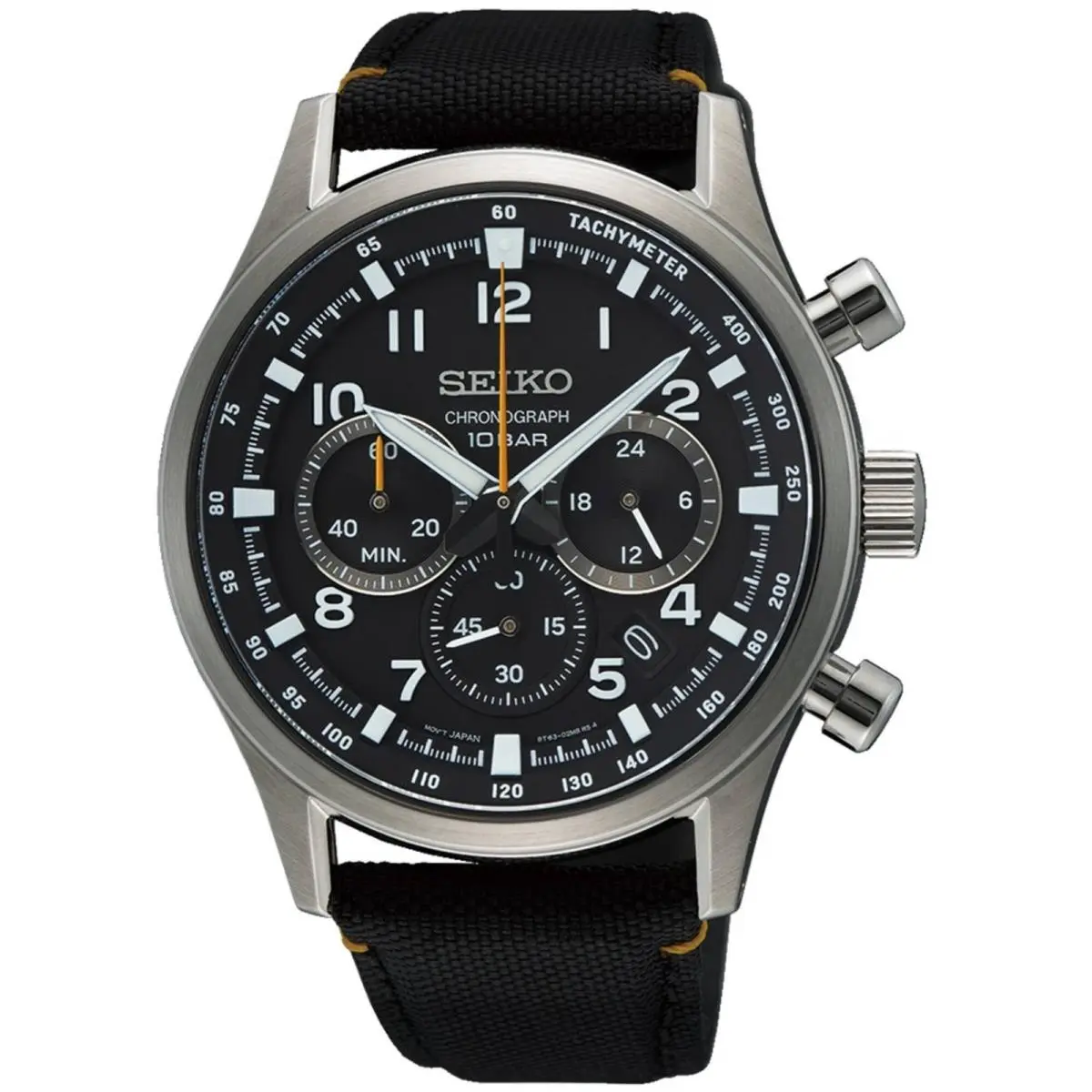 Seiko Men`s Watch Chronograph Quartz Black Dial Nylon Strap SSB449P1