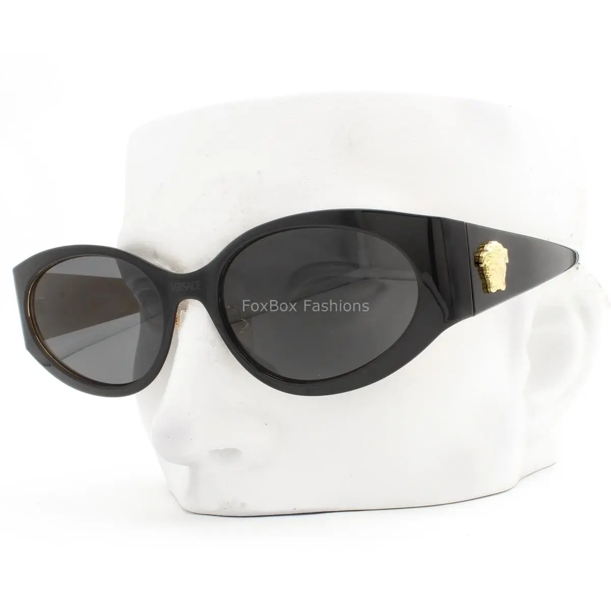 Sunglasses Shiny Black on Gold Metal Gray Tint VE 2263 1433/87 with Case by Versace
