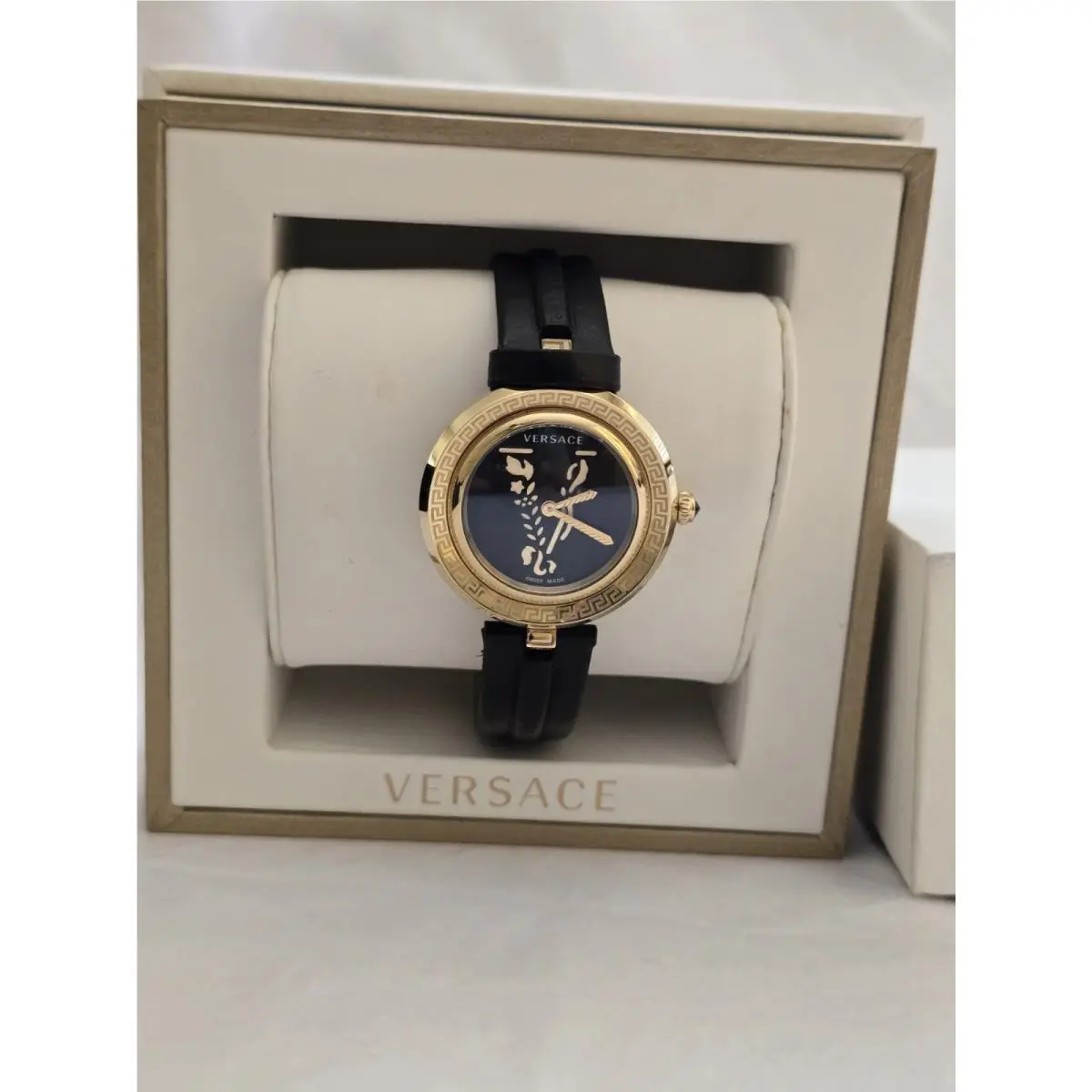 Versace Virtus Infinity Women Black Gold Band 34mm Watch