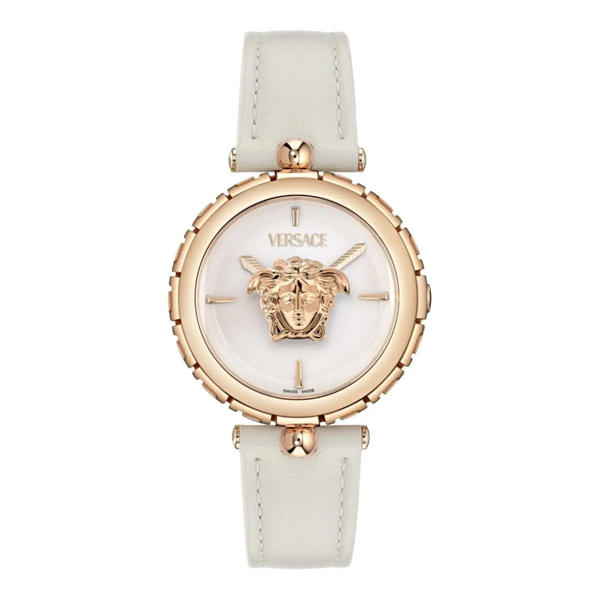 Versace Medusa Jewel Women’s Watch Swiss Made Luxury Designer Watch with Grey - Dial: Silver, Band: White, Bezel: Rose Gold