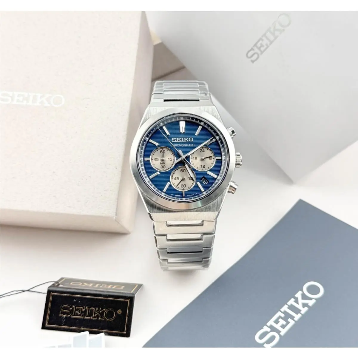 SSB453 Essentials 40mm Blue Dial Men`s Chronograph Quartz Watch w Box by Seiko