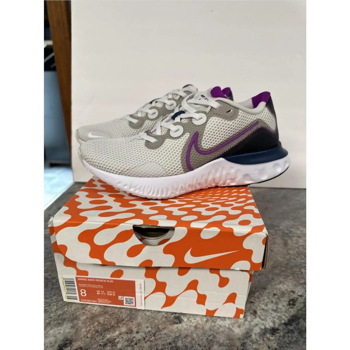Nike Renew Run Women`s Nike RE Run Shoes Sneakers CK6360 002 Platinum Vivid Purple 8M