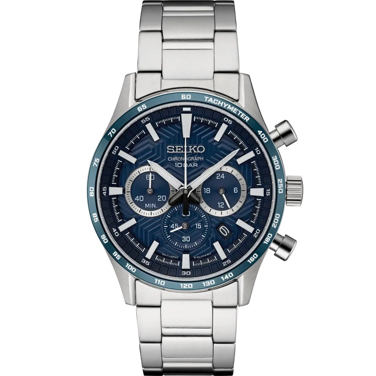 Seiko Chronograph Quartz Stainless Steel Blue Dial Men`s Watch SSB445 - Dial: Blue, Band: Silver, Bezel: Silver