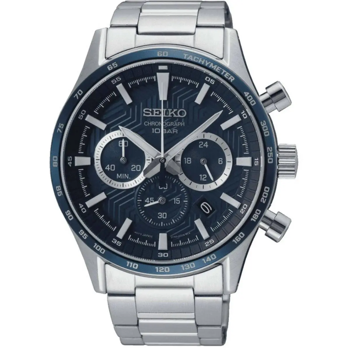 Seiko Men`s Watch Quartz Chronograph Blue Dial Stainless Steel Bracelet SSB445P1