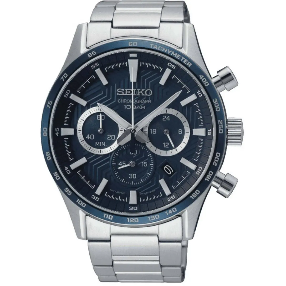 Seiko Men`s Watch Quartz Chronograph Blue Dial Stainless Steel Bracelet SSB445P1