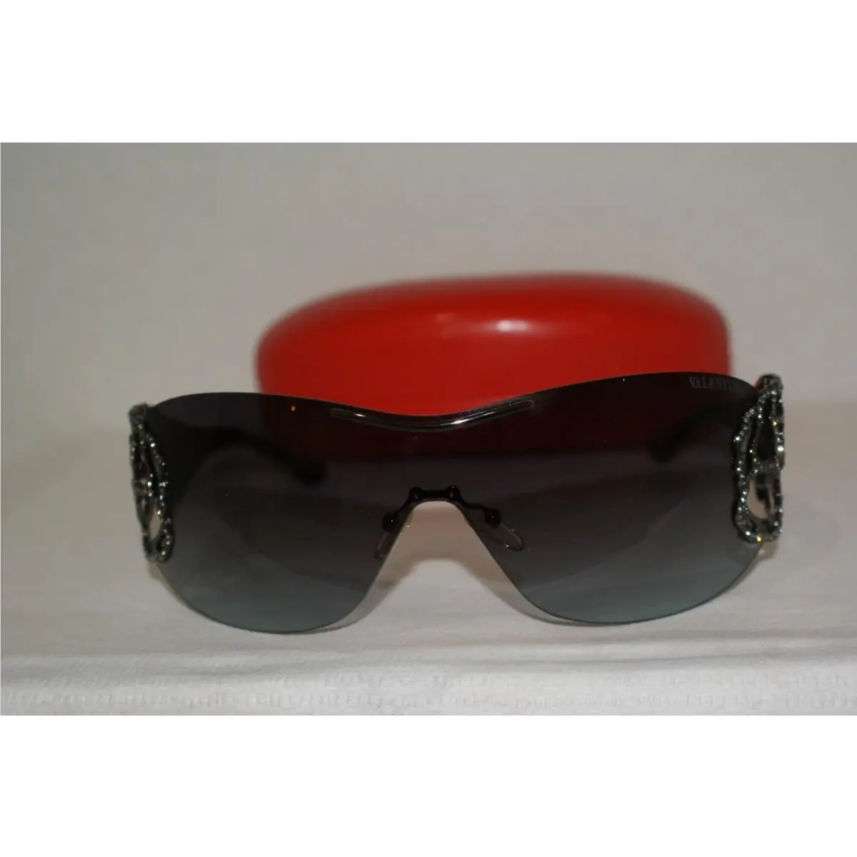 Vintage Versace Sunglasses 5624 W Stones Pewter 5BA Shield W Origi Case
