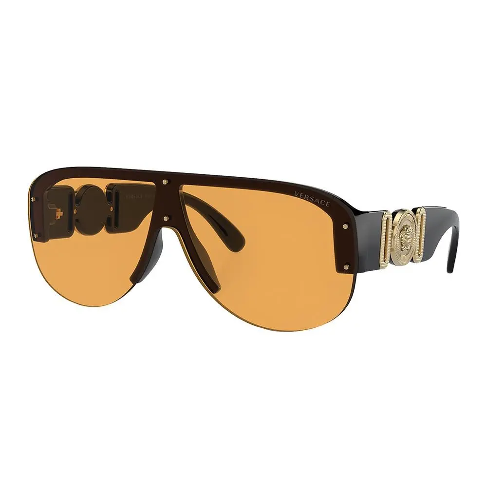 Versace VE 4391 GB1/7 Black Plastic Semi-rimless Sunglasses Orange Lens