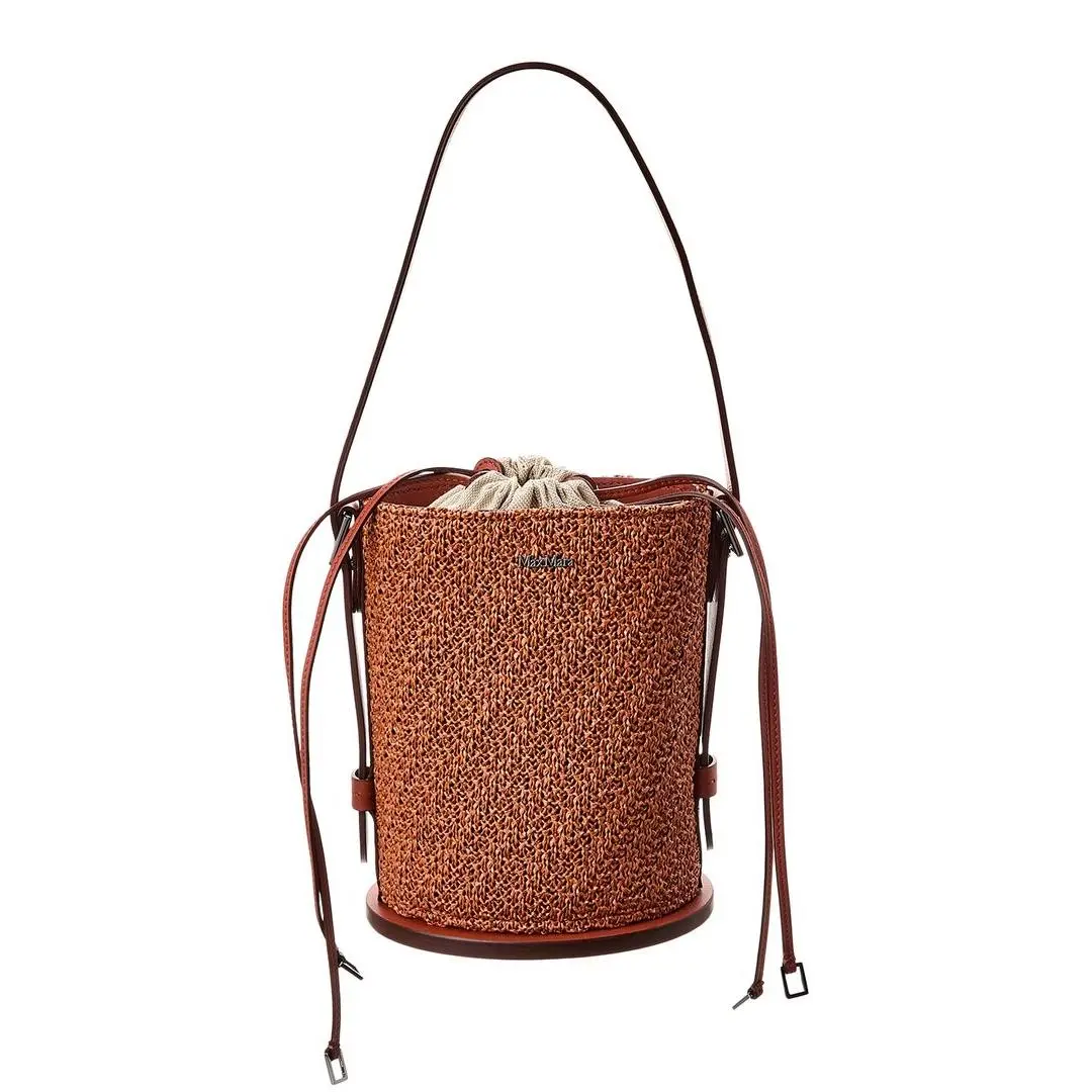 Max Mara Logo Plaque Leather-trim Bucket Bag Women`s Orange