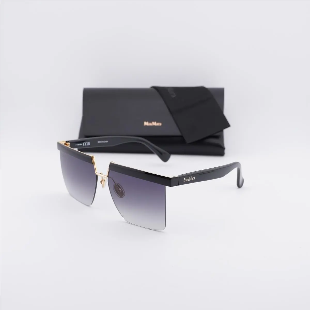 MM0071 01A Shiny Black/smoke Gradient 60-13-140 Sunglasses by Max Mara