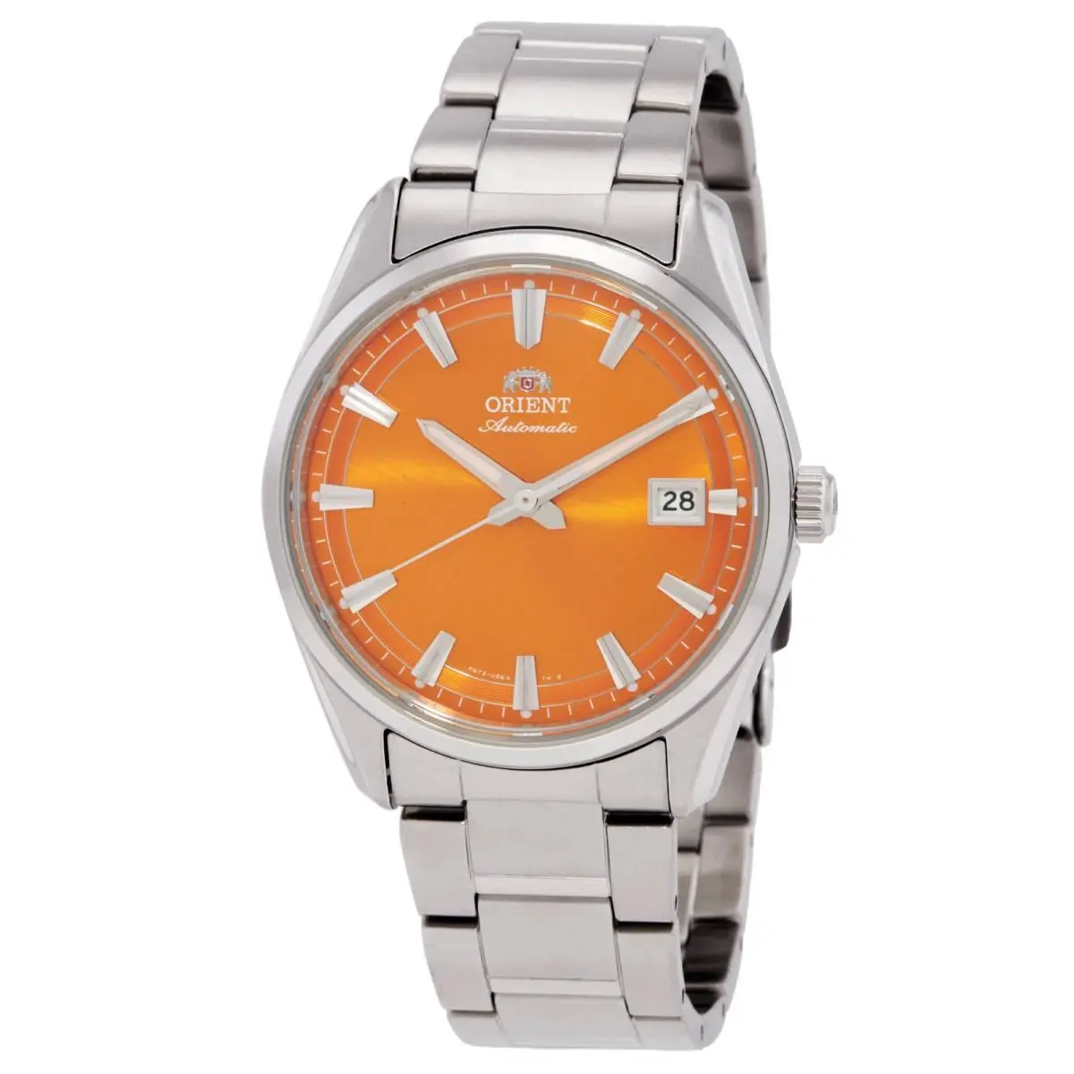 Orient Classic Stretto Date Automatic Orange Dial Watch RA-AC0R08Y30B - Dial: Orange, Band: Silver-tone, Bezel: Silver-tone