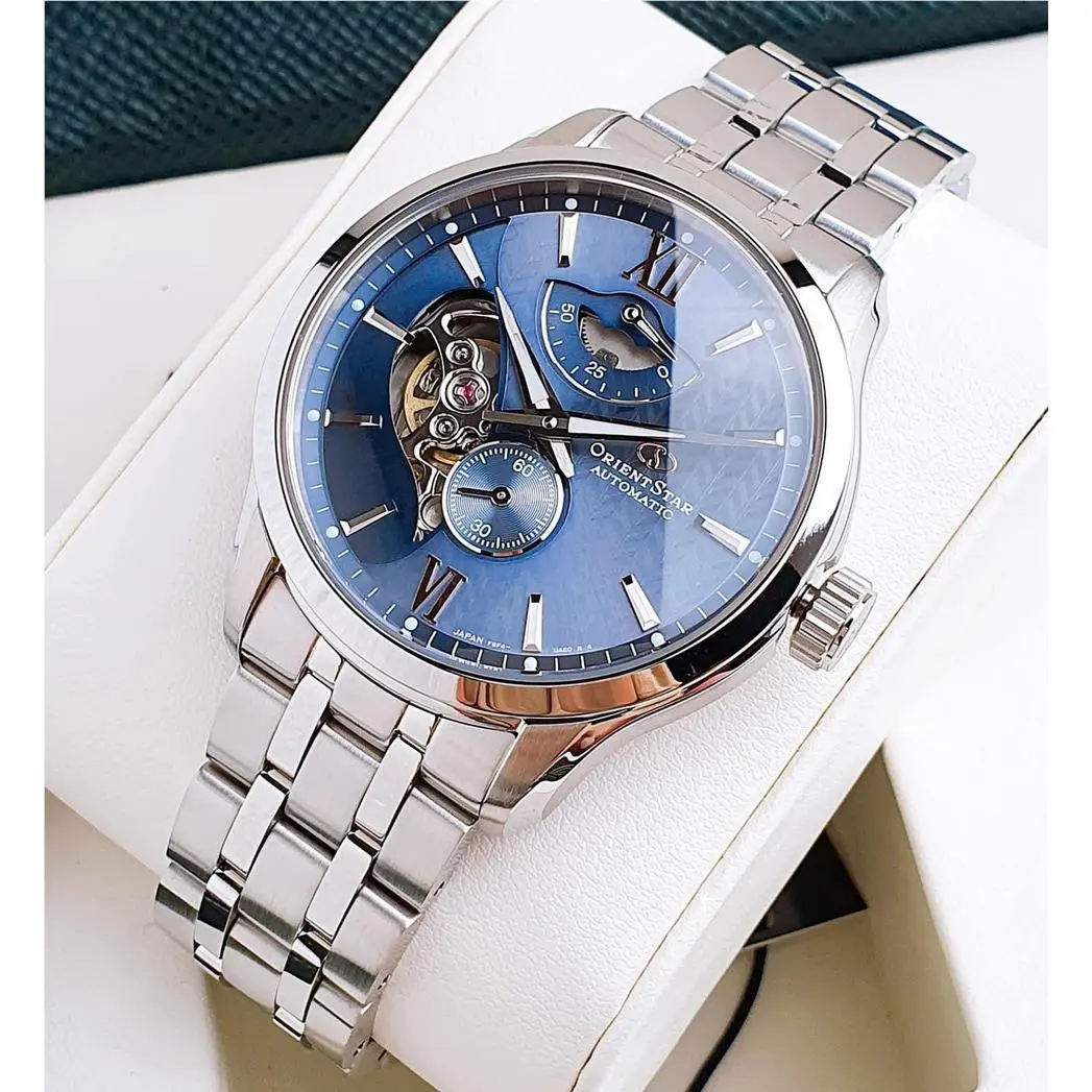 Orient Star Automatic Sapphire Blue Dial Men`s Watch Power Reserve RK-AV0B08L