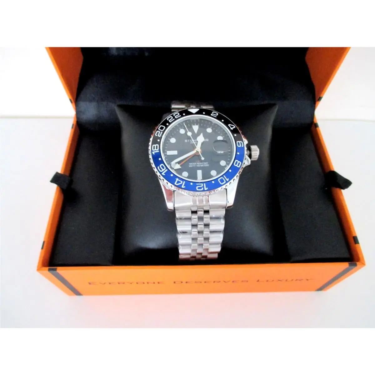 Stuhrling Gmt Watch Stainless Steel Swiss Quartz Movement WR 330 Feet