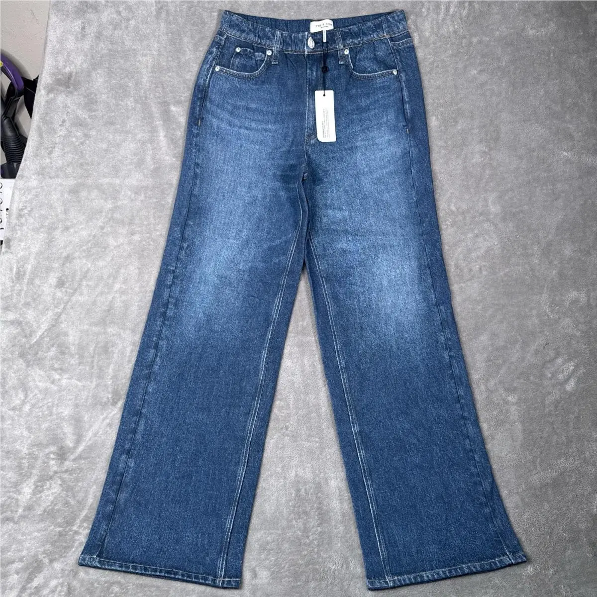 Rag Bone Petra Miramar Terry Wide Leg Pants Womens Medium Blue Denim Look
