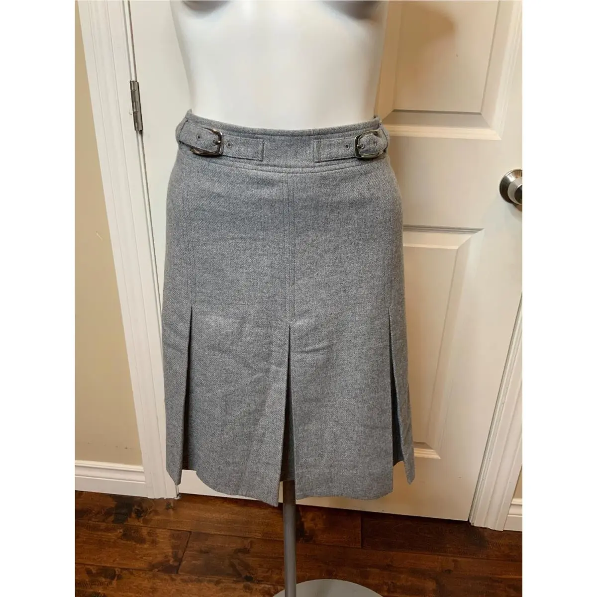 Rag Bone Garnet Grey Italian Wool Pleated Skirt W/ Buckles Size 12