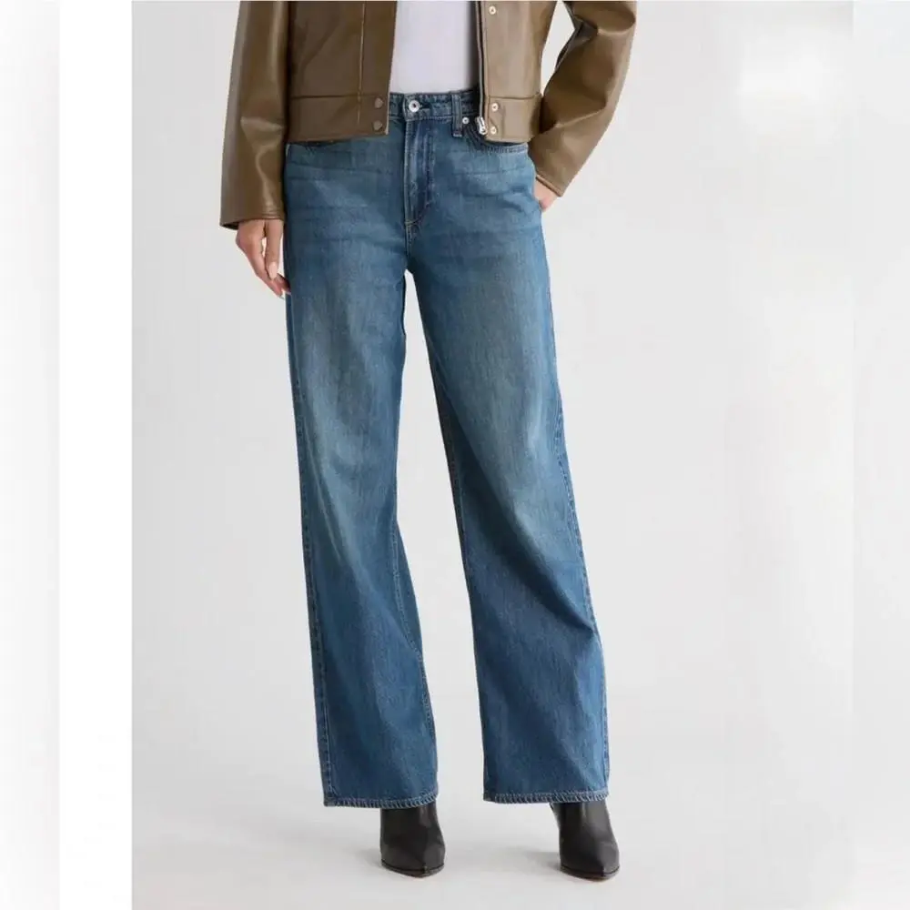 Rag Bone Lori Mid-rise Wide Leg Jeans IN Covington Blue Size 23