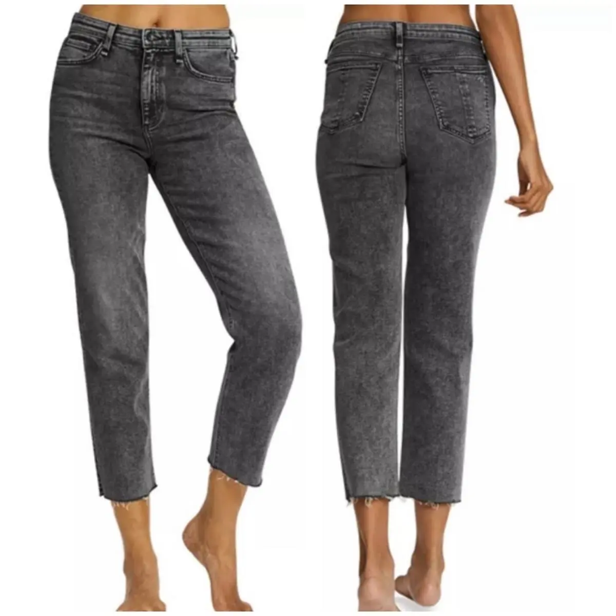 Rag Bone Nina High Rise Cigarette Crop Jeans Black Sage Size 30 Raw Hem by Rag & Bone