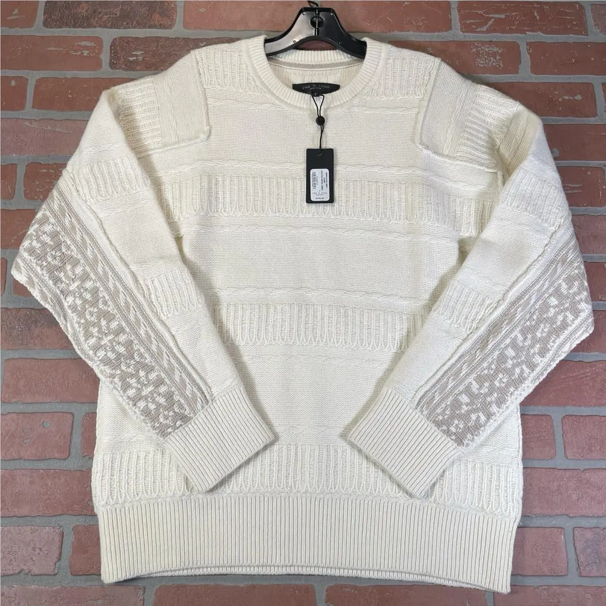 Rag Bone Colton Wool Crewneck Sweater Ivory White Mens Large Merino