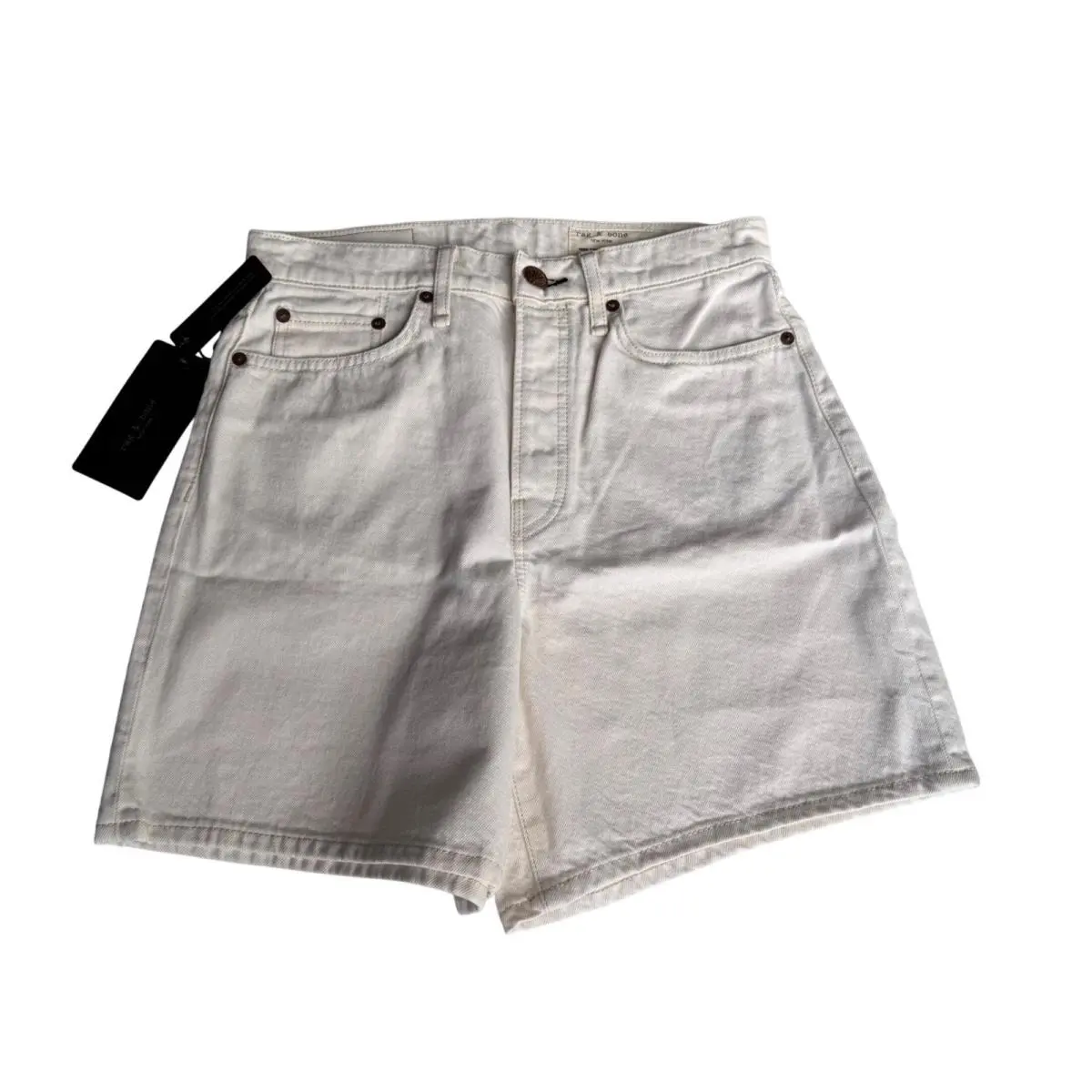 Rag Bone Maya High-rise 6 Denim Shorts Ecru Women`s Size 27 Minimalist by Rag & Bone