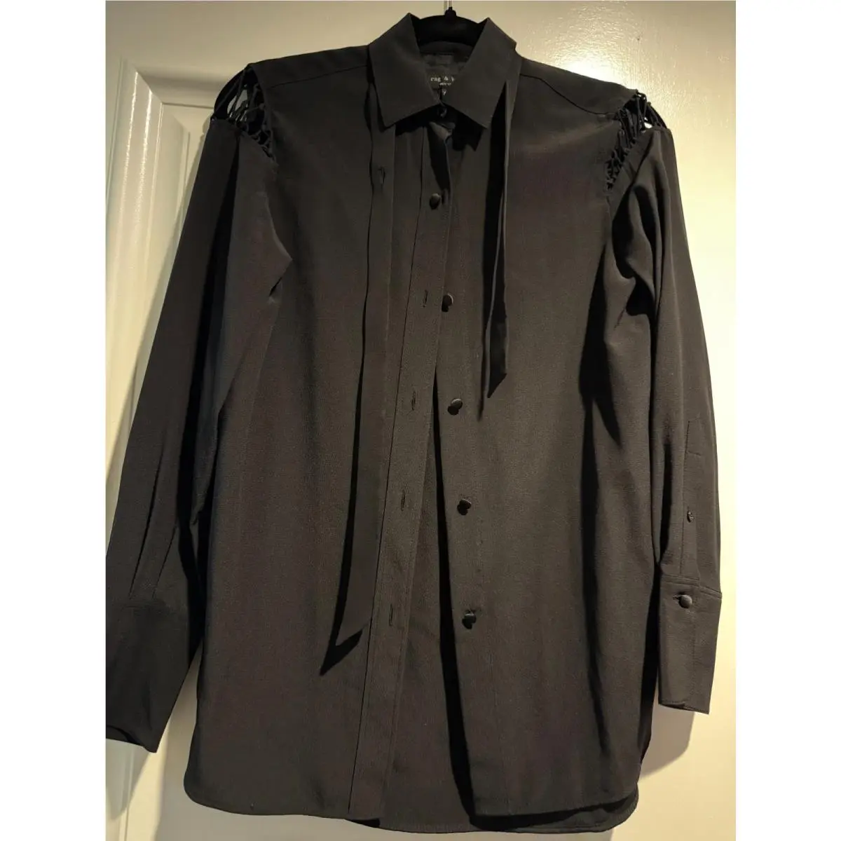 Rag Bone Black Silk Button Doun Shirt Blouse Long Sleeves Size Xxs