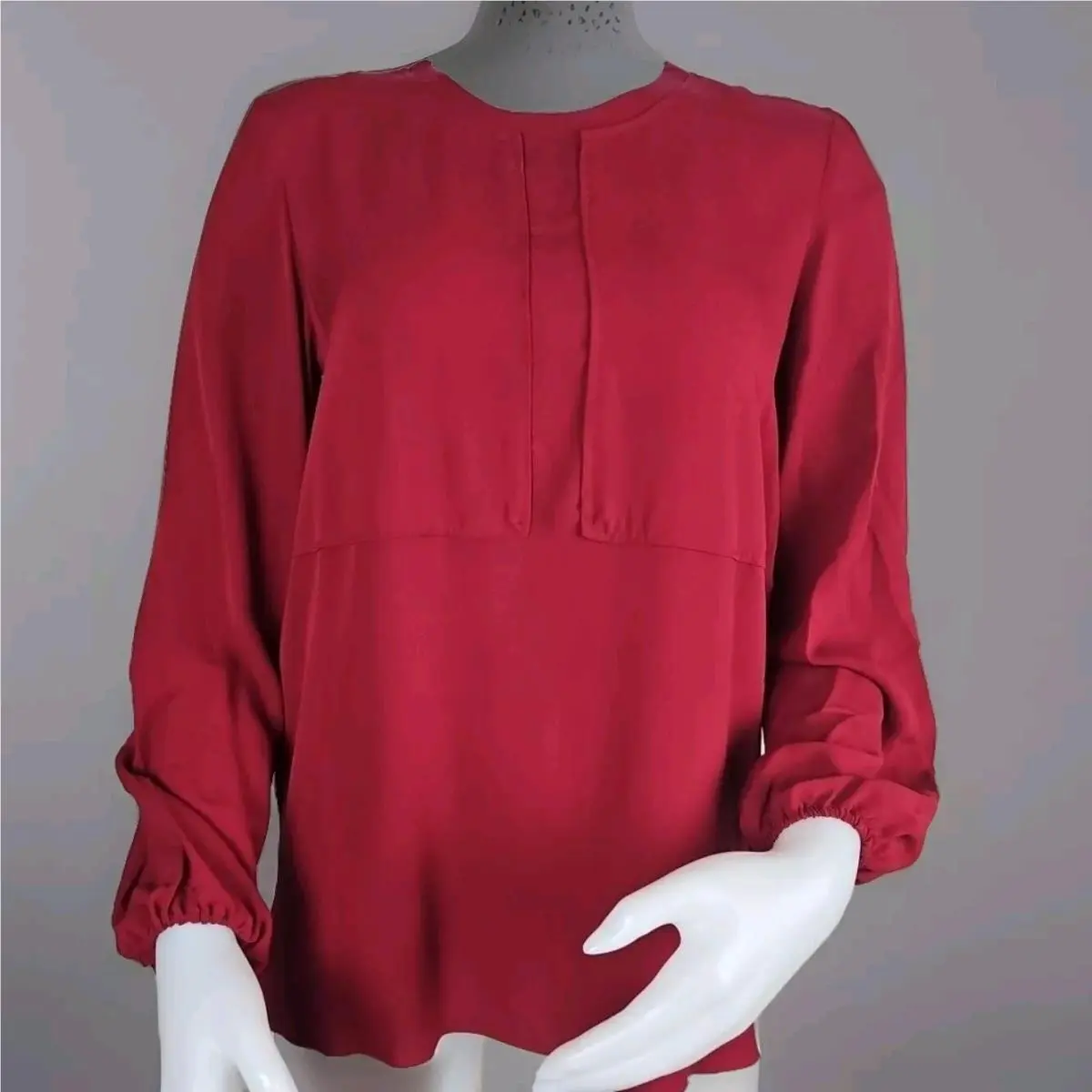 Silk Top Womens Size 36 Burgundy Long Sleeve Round Neck Tunic by Longchamp
