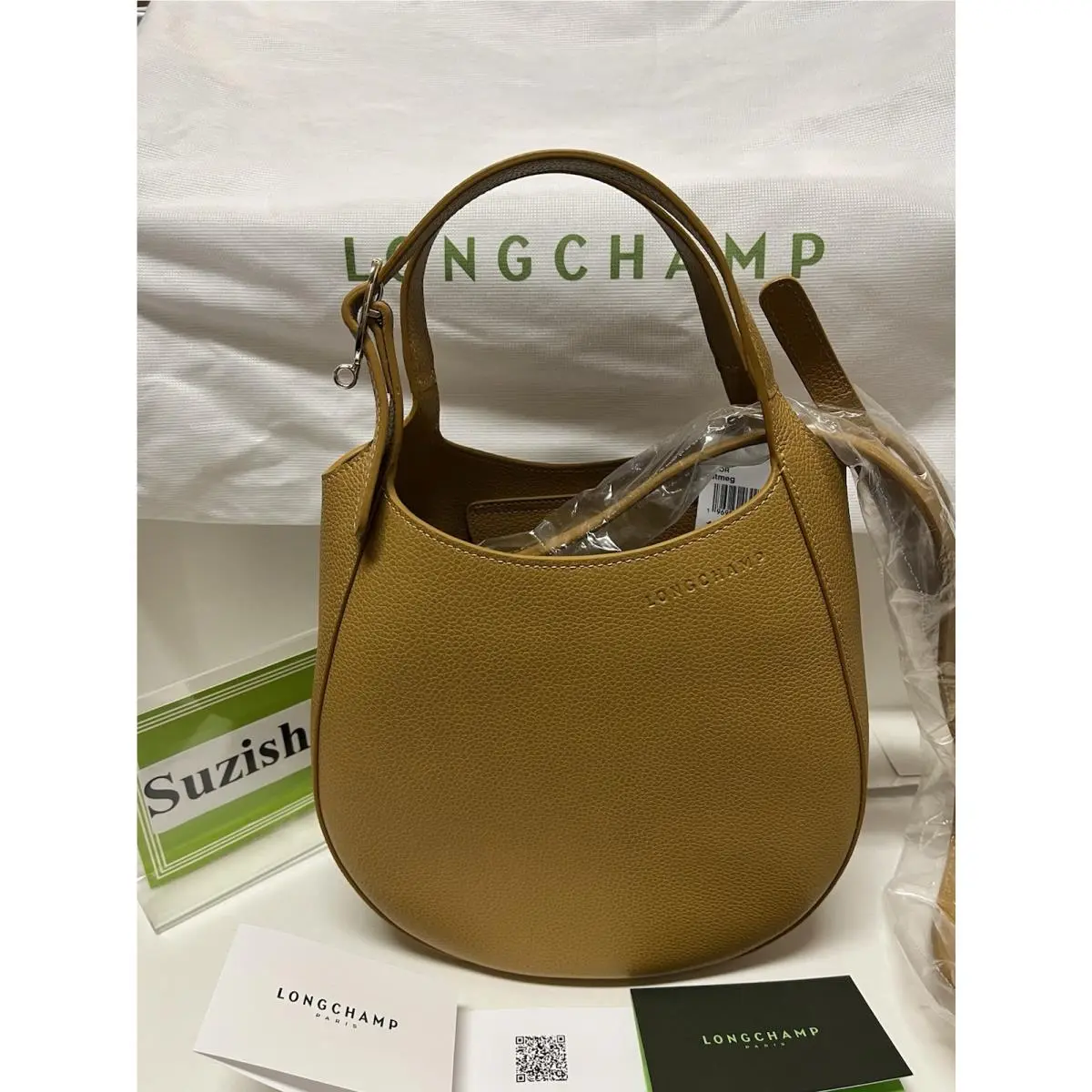 Longchamp Le Foulonné Small Top Handle Crossbody Leather Nutmeg