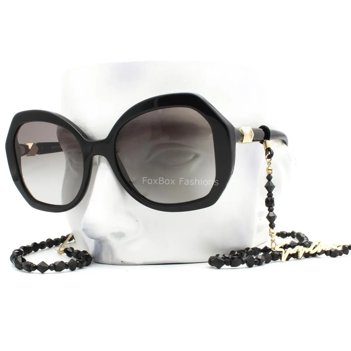 Giorgio Armani Sunglasses AR 8180 Gloss Black Pale Gold Logo Chain with Case