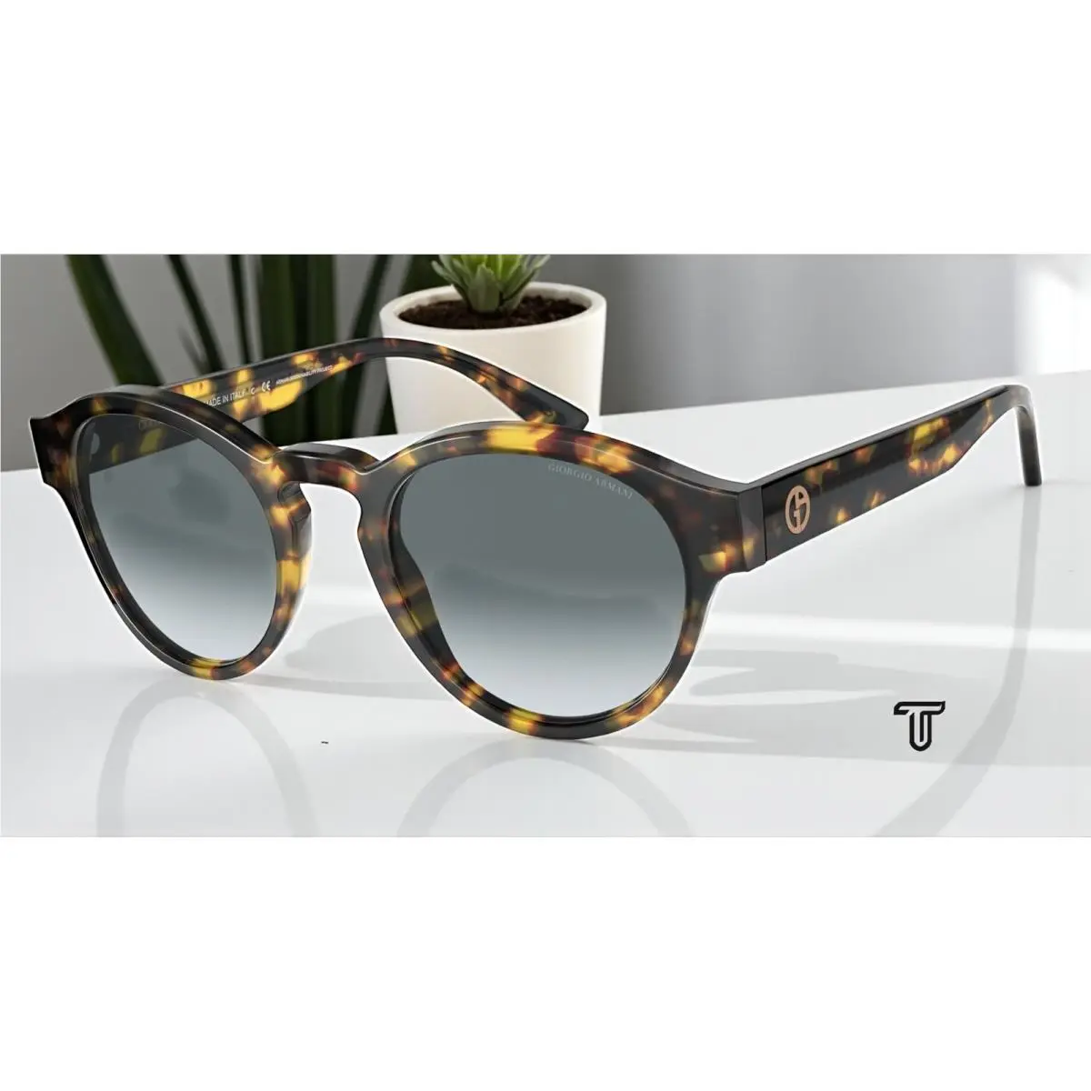 Giorgio Armani AR8146 587486 Yellow Havana Light Blue Grey 50mm Women Sunglasses