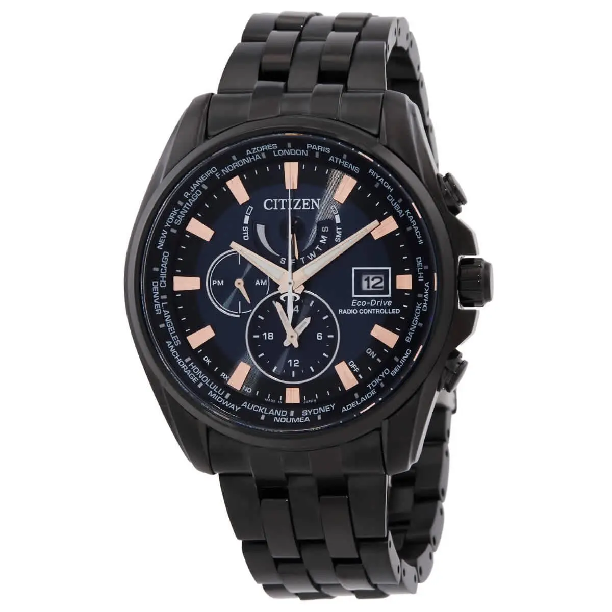 Citizen Eco-drive Perpetual Alarm World Time Gmt Black Dial Men`s Watch