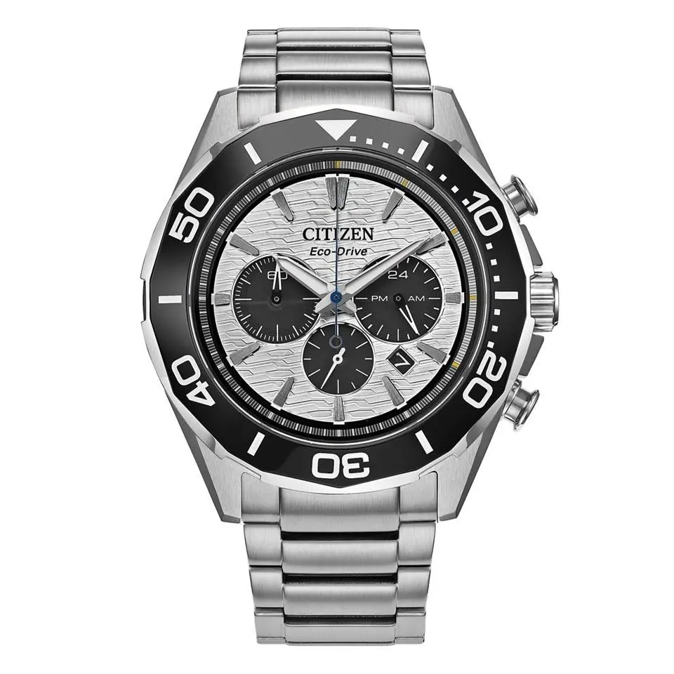 Citizen Men`s Endeavor Chronograph Quartz White Dial Watch - CA4730-59A - Dial: White, Band: Silver