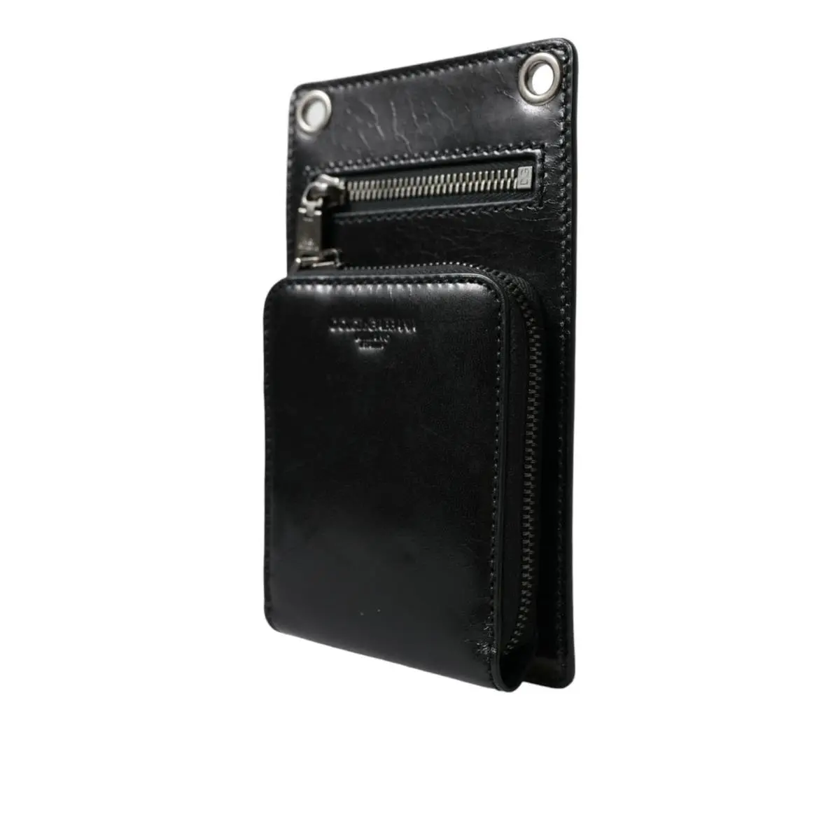 Dolce Gabbana Wallet Black Horse Leather Zip Logo Cross Body Phone Slot