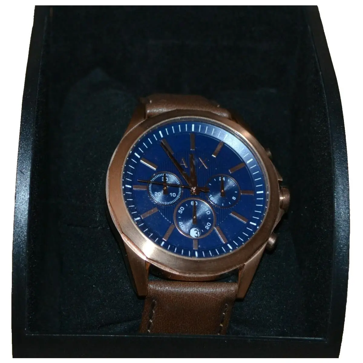 Armani Exchange AX2626 Men`s Chronograph Brown Leather Strap Watch