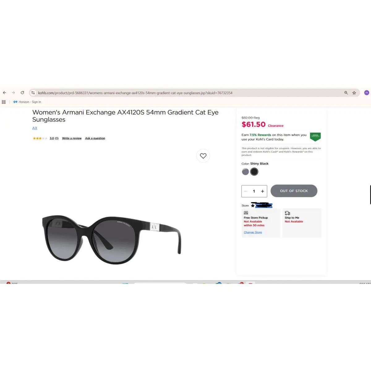 Women`s Armani Exchange AX4120S 54mm Gradient Cat Eye Sunglasses