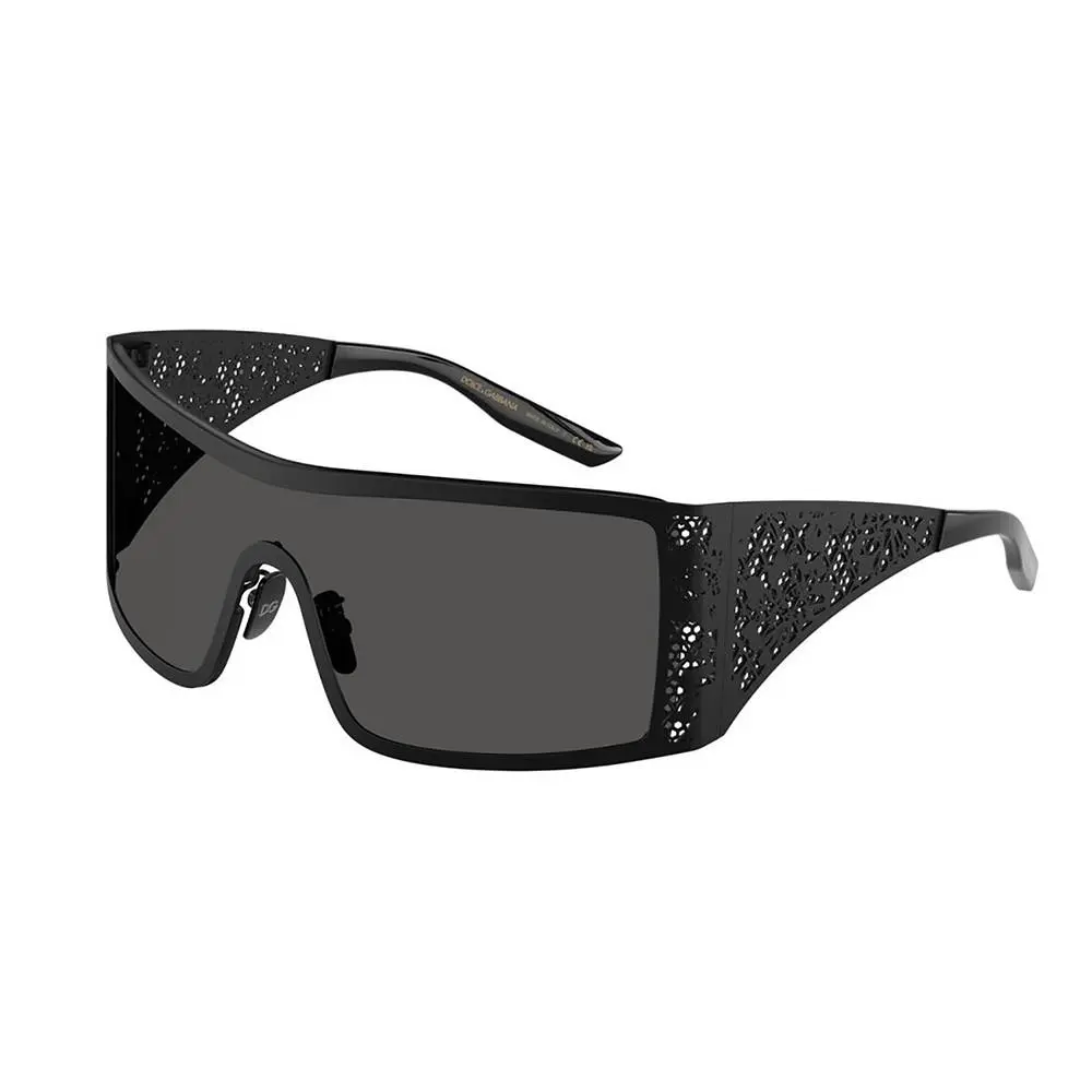 Dolce Gabbana DG 2317 110687 Matte Black Metal Shield Sunglasses Grey Lens