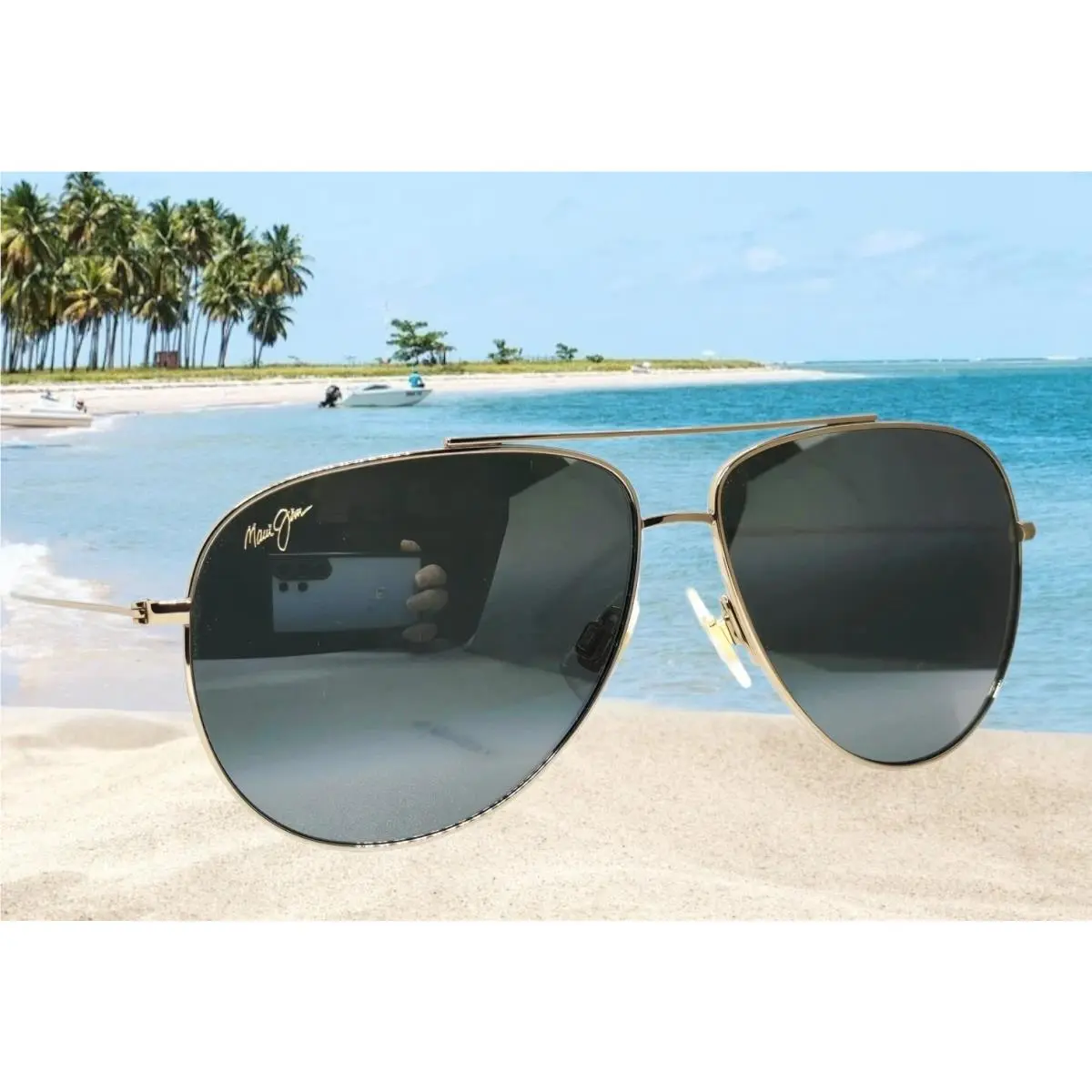 Maui Jim Gold/grey Hauoli Polarized 665-16A/MJ0665S-001 Aviator Sunglasses