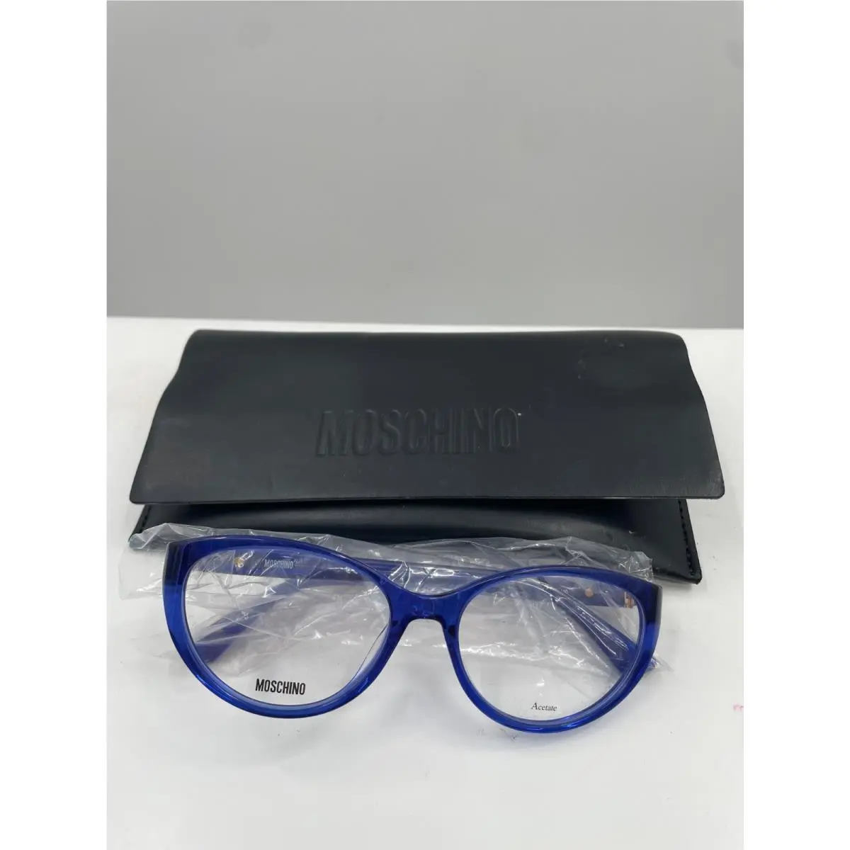 Moschino MOS557 Pjp 140 Eyewear Frame Women`s Blue with Leather Protective Pouch